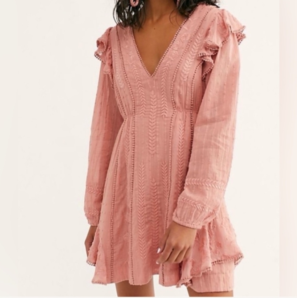 Free People Isabella Linen Salmon Pink Dress‎ Size 8